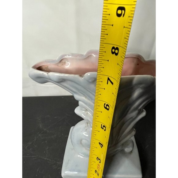 Vintage Gonder Art Pottery Fan Cornucopia Vase Planter Blue Gray Pink E-5 - Picture 9 of 10